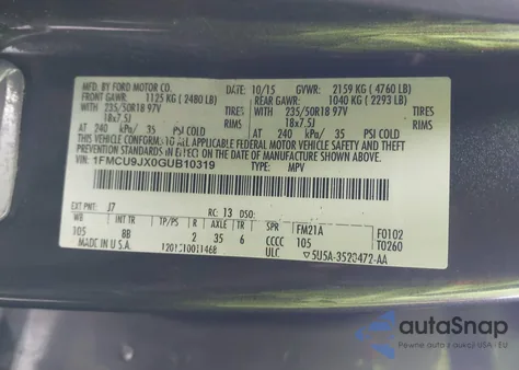 2016 Ford Escape Titanium from USA, damaged, VIN 1FMCU9JX0GUB10319